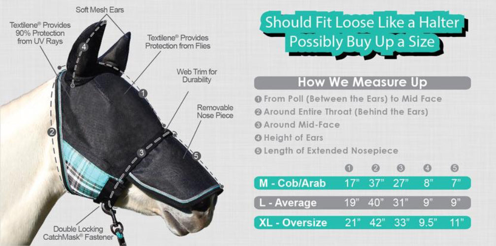 Kensington UViator 90% UV-protective catch fly mask with ears and removable nose