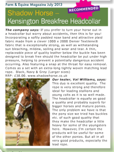 Review: Farm & Equine Mag, July 2013